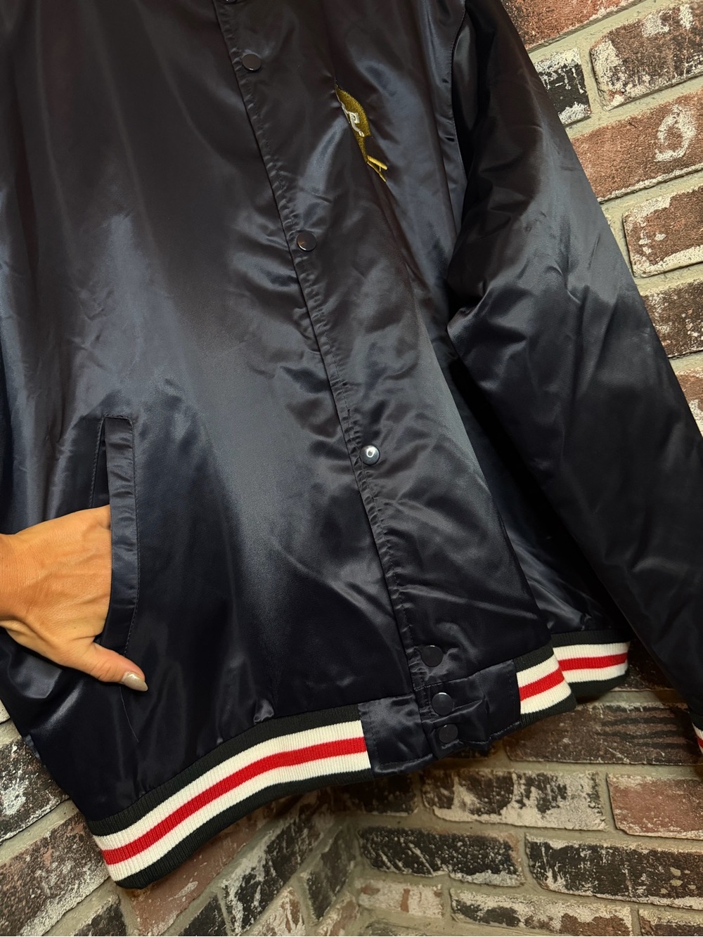 Miller Lite Navy Blue Football Helmet Embroidered Quilted Varisty Bomber Jacket - Picture 5 of 8